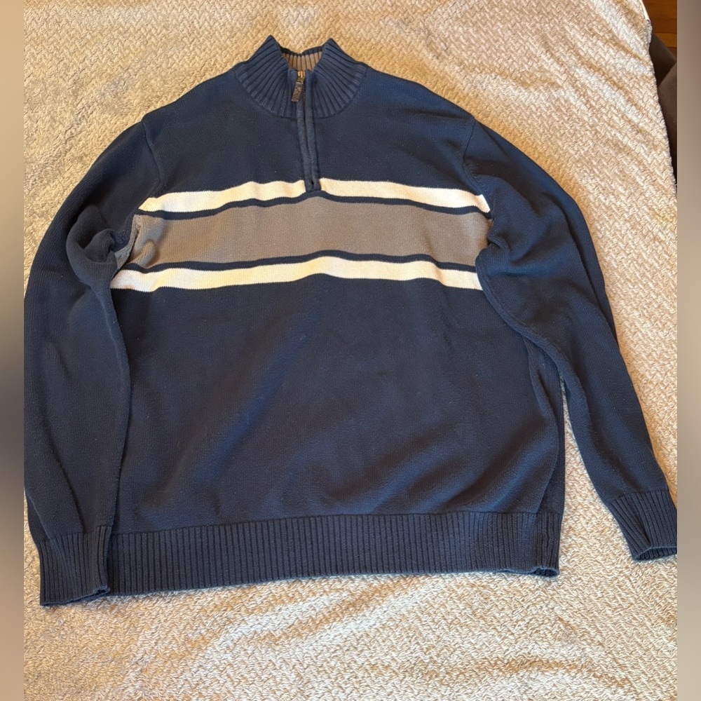Men’s Eddie Bauer Navy Blue Heavyweight Cotton Quarter Zip Size 2XL